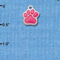 C2873 - Small Hot Pink Glitter Paw - Silver Charm