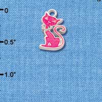 C2874* - Hot Pink Glitter Cat - Silver Charm