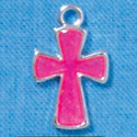 C2882+ - 2-Sided Hot Pink Glitter Cross - Silver Charm