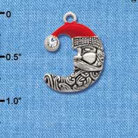 C2897* - Crescent Moon Enamel Santa Face with Swarovski Crystal - Silver Charm(Left or Right)