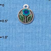 C2906+ - Blue Enamel Flower in Circle with Swarovski Crystal - Silver Charm