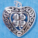 C2911 - Large Silver Heart with Four Leaf Clover - Silver Charm