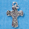 C2914+ - 2 Sided Silver Peace Cross - Silver Charm