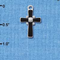 C2915 - Black Enamel Cross - Silver Charm