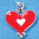 C2920+ - Red and White Enamel Heart Charm - Silver Charm