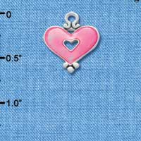 C2921 - Hot Pink Enamel Heart with Cutout - Silver Charm