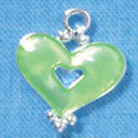 C2923 - Lime Green Enamel Heart with Cutout - Silver Charm