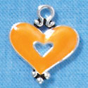 C2925 - Hot Orange Enamel Heart with Cutout - Silver Charm