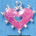 C2927+ - 2 Sided Hot Pink Enamel Heart with Flowers - Silver Charm