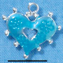 C2928+ - 2 Sided Hot Blue Enamel Heart with Flowers - Silver Charm