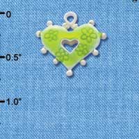 C2929+ - 2 Sided Lime Green Enamel Heart with Flowers - Silver Charm