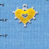 C2930+ - 2 Sided Hot Yellow Enamel Heart with Flowers - Silver Charm
