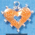 C2931+ - 2 Sided Hot Orange Enamel Heart with Flowers - Silver Charm