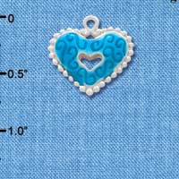 C2934+ - 2 Sided Hot Blue Enamel Swirl Heart with Beaded Border - Silver Charm