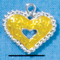 C2936+ - 2 Sided Hot Yellow Enamel Swirl Heart with Beaded Border - Silver Charm