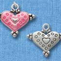C2939+ - Hot Pink Enamel Heart with Circles - Silver Charm
