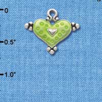 C2941+ - Lime Green Enamel Heart with Circles - Silver Charm