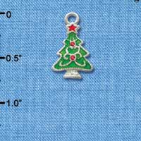 C2958 - Green Enamel Christmas Tree with Red Swarovski Crystals - Silver Charm