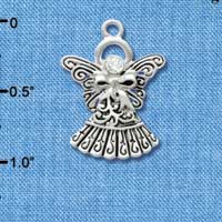 C2962 - Antiqued Silver Angel with Bow & Swarovski Crystal - Silver Charm