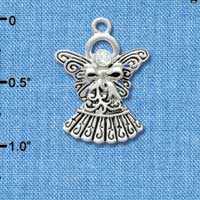 C2962 - Antiqued Silver Angel with Bow & Swarovski Crystal - Silver Charm