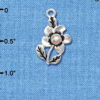 C2968+ - Silver Flower with AB Swarovski Crystal - 2 Sided - Silver Charm
