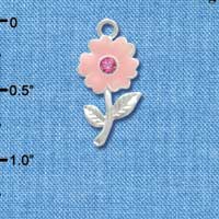 C2969+ - Pink Enamel Flower with Pink Swarovski Crystal - 2 Sided - Silver Charm