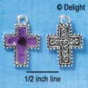 C2973+ - Purple Resin Cross with Beaded Border & Swarovski Crystal - Silver Charm