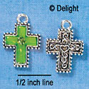 C2975+ - Lime Green Resin Cross with Beaded Border & Swarovski Crystal - Silver Charm