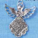 C2977 - 2-Sided Jumbo Antiqued Imitation Rhodium Angel - Imitation Rhodium Plated Charm