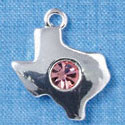 C2983 - Silver Texas with Light Pink Swarovski Crystal Stone - Silver Charm