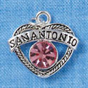 C2989 - San Antonio Open Heart with Light Pink Swarovski Crystal - Silver Charm