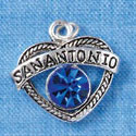C2990 - San Antonio Open Heart with Sapphire Swarovski Crystal - Silver Charm