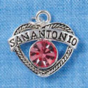 C2991 - San Antonio Open Heart with Hot Pink Swarovski Crystal - Silver Charm