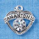 C2992 - San Antonio Open Heart with Clear Swarovski Crystal - Silver Charm