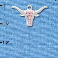 C2997 - Longhorn with Light Pink Swarovski Crystals - Silver Charm