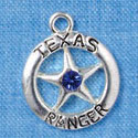 C3006 - Texas Ranger Badge with Sapphire Swarovski Crystals - Silver Charm