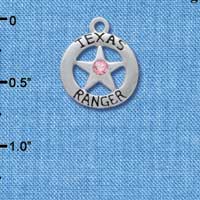 C3008 - Texas Ranger Badge with Light Pink Swarovski Crystals - Silver Charm