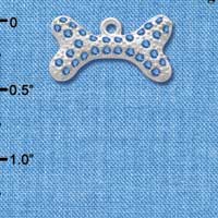 C3015 - Large Blue Swarovski Crystal Dog Bone - Silver Charm