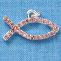 C3022* - Small Light Pink Swarovski Crystal Christian fish - Silver Charm