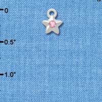 C3034 - Mini Silver Star with Light Pink Swarovski Crystal - Silver Charm
