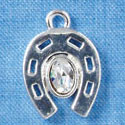 C3081 - Silver Horseshoe with Large Oval Clear Swarovski Crystal - Silver Charm