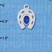 C3083 - Silver Horseshoe with Large Oval Sapphire Swarovski Crystal - Silver Charm