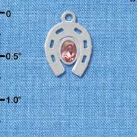 C3084 - Silver Horseshoe with Large Oval Light Pink Swarovski Crystal - Silver Charm