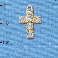 C3106 - Large Clear 6 Stone Swarovski Crystal Cross - Gold Plated Charm - Gold Plated Charm