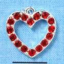 C3123 - Red Swarovski Crystal Open Heart - Silver Charm