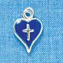 C3133 - Blue Enamel Heart with Silver Cross - Silver Charm