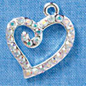 C3140 - Clear AB Swarovski Curled Heart - Silver Charm (Left and Right)