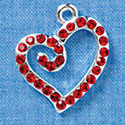 C3141 - Red Swarovski Curled Heart - Silver Charm (Left and Right)