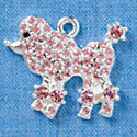 C3146 - Pink Swarovski Poodle with Mini Stones - Silver Charm