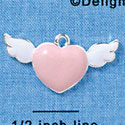 C3147 - Pink Enamel Heart with White Wings - Silver Charm